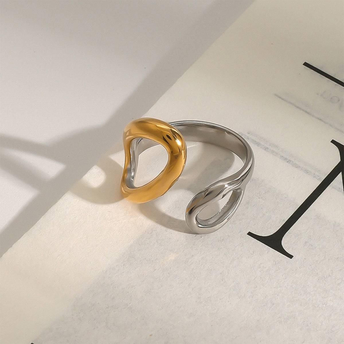 Wholesale  exaggerated ring 18k gold stainless steel gold and silver color matching  adjustable opening ring