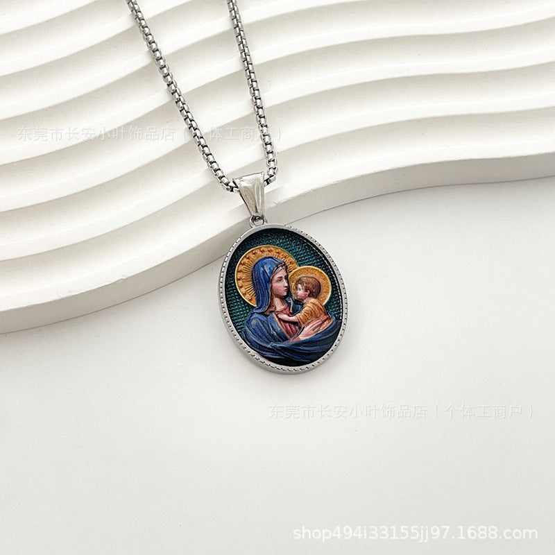 Wholesale Western Style Retro Enamel Oval Pendant Necklace