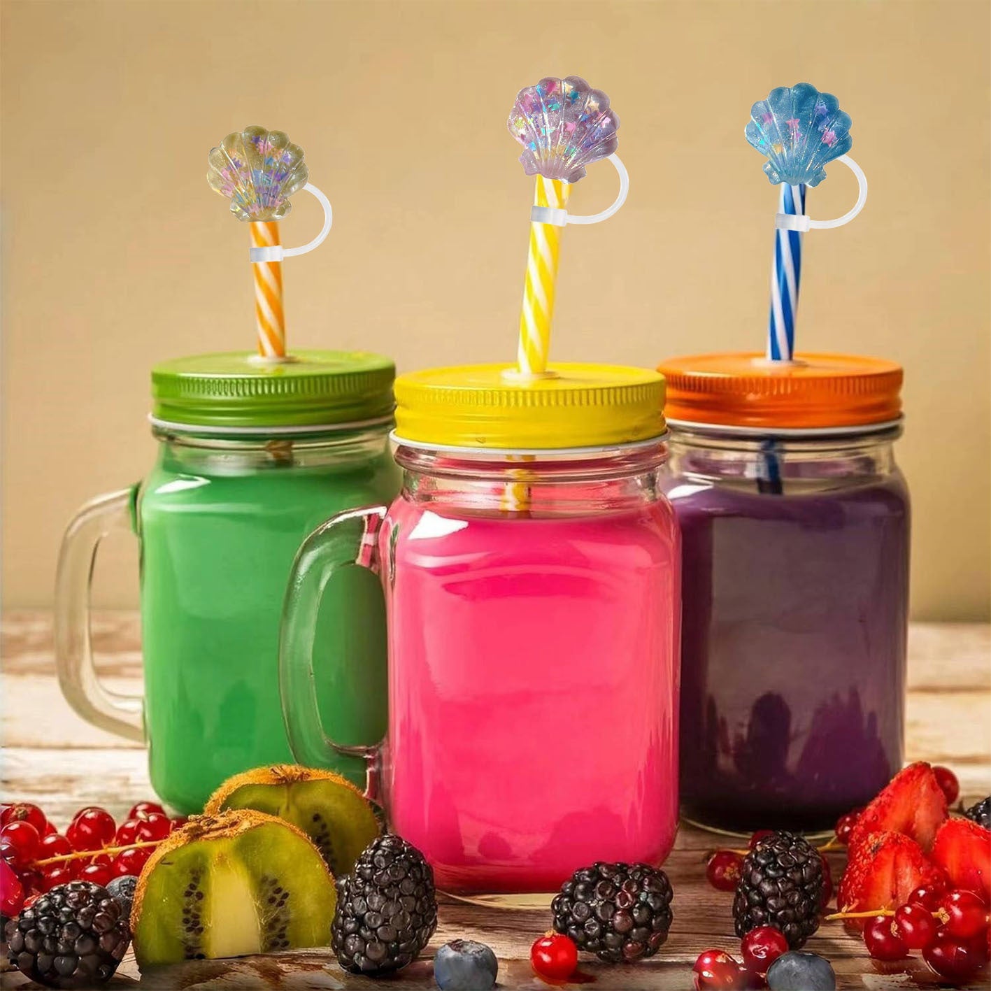 Wholesale Random 100pcs Shell resin 10mm Straw Cover Straw Tube Cap