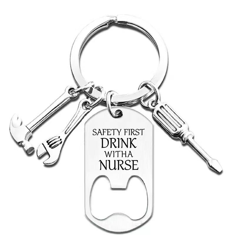 Wholesale  Father's Day DIY Titanium Steel Multi-function Bottle Opener Creative Engraving Keychain Pendant
