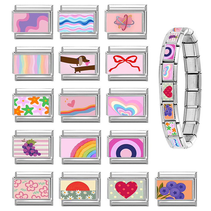 Wholesale  9mm Italian Charm Starter Bracelets DIY square Single Section Creative Stainless Steel Composable Bracelet