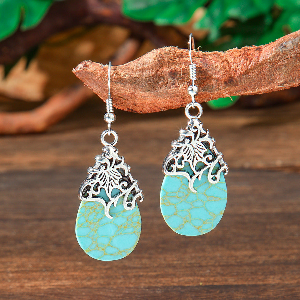 Wholesale Bohemian Geometric Turquoise Metal Earrings Fashion Accessory for Gift
