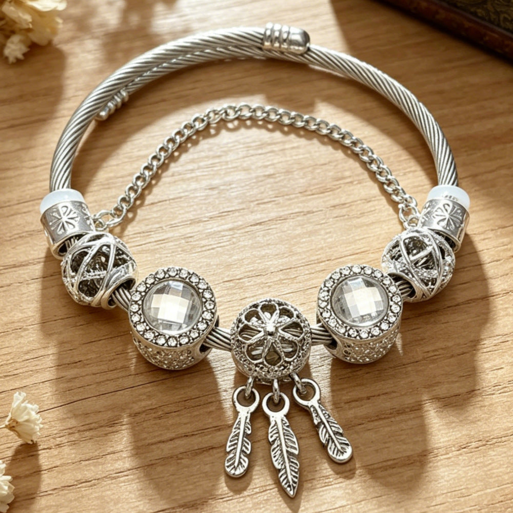 Wholesale Stainless Steel Sparkling Dreamcatcher Bead Bracelet Geometric Starry Design Women' s Fashion Accessory