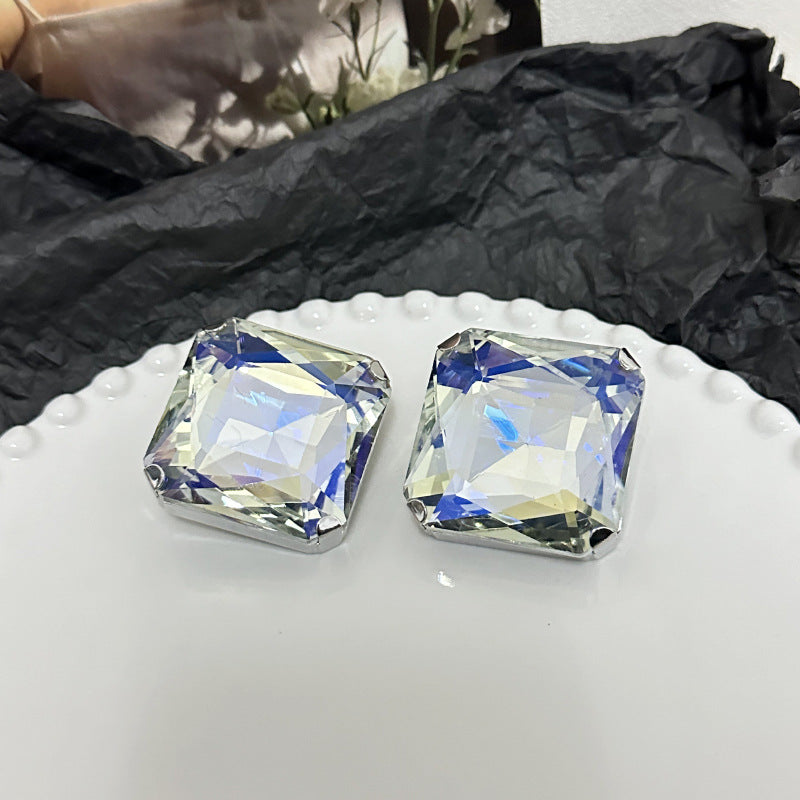 Wholesale Square Octagonal Glass Moonlight Crystal Large Solitaire Earrings