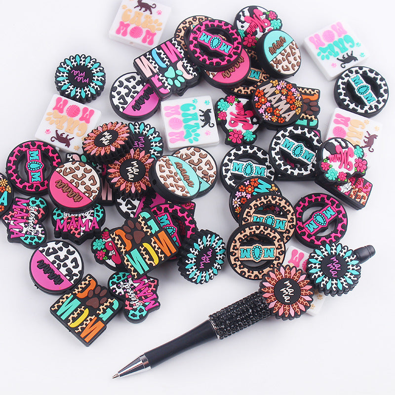 Wholesale 5pcs MaMa Silicone Beads Focal Beads Mother's Day ACC-BDS-GuangTian032