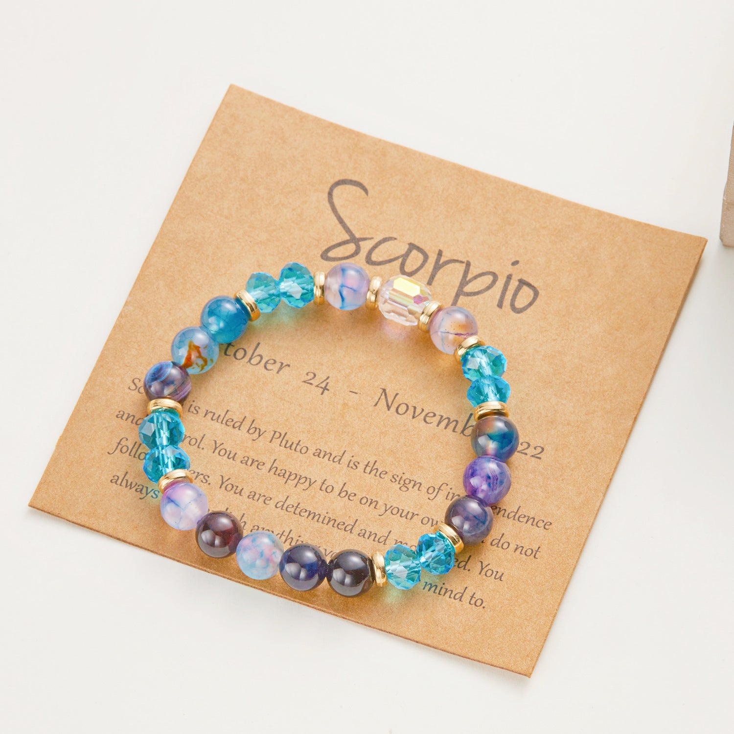 Wholesale  Twelve Constellation Color Natural Stone Crystal Paper Card Mixed Color Beaded Bracelet