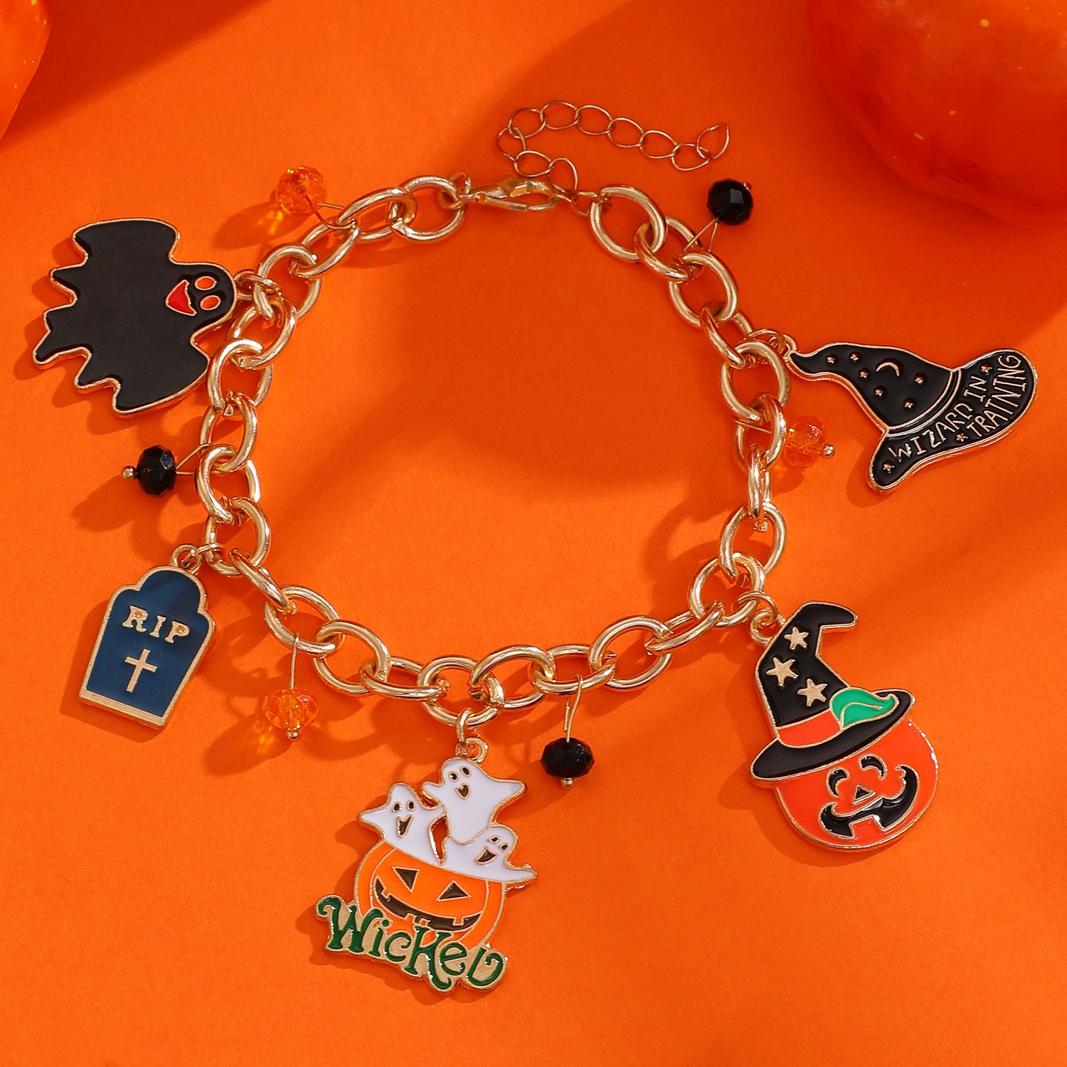 Wholesale Funny  Pumpkin Skull Soft Clay Bracelet - Women' s Trendy Jewelry Accessory for Resale