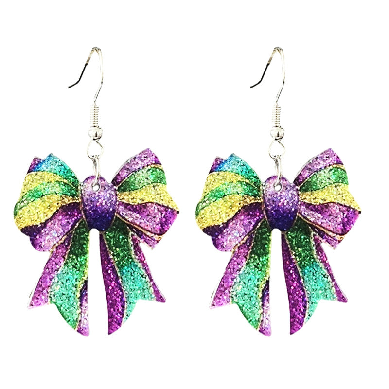 Wholesale 2pcs/ pack Acrylic Carnival Bow Earrings