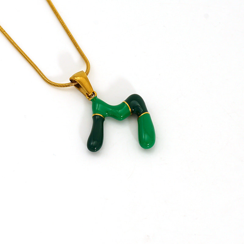 Wholesale Titanium steel oil drop 26 English letter necklace