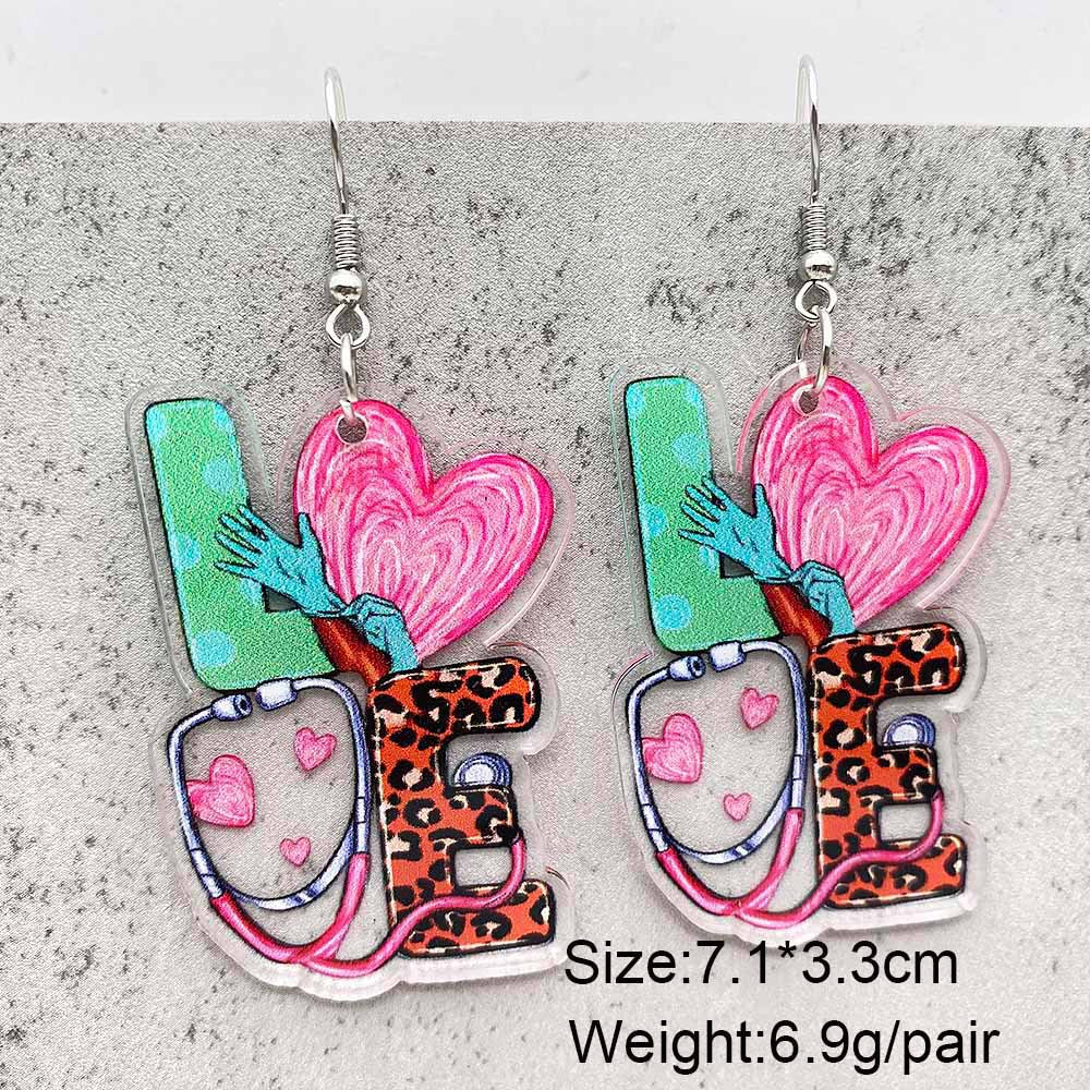 Wholesale Heart Shaped Acrylic Nurses Day Earrings