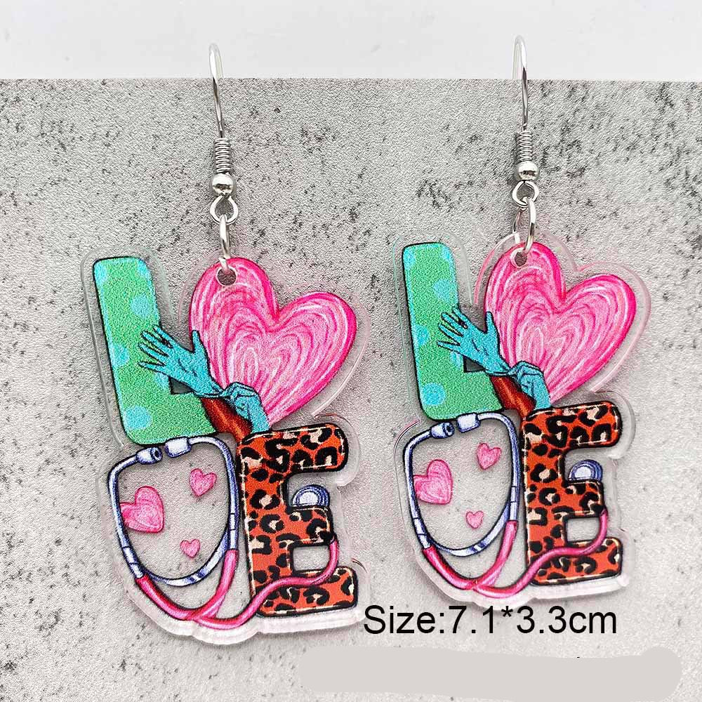 Wholesale Heart Shaped Acrylic Nurses Day Earrings