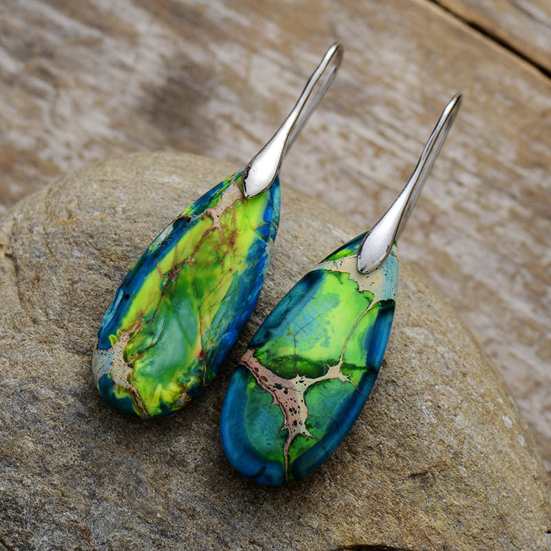 Wholesale Bohemian Imperial Stone Natural Stone Water Drop Pendant Earrings ACC-ES-LZ005