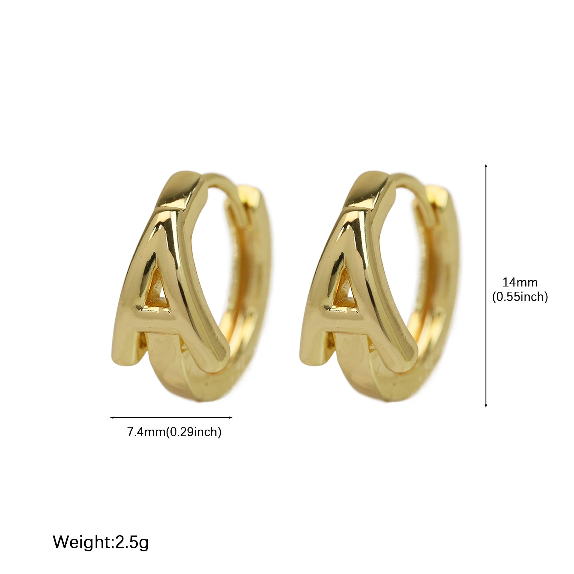 Wholesale 18k gold high-polished brass simple style 26 English letters earrings