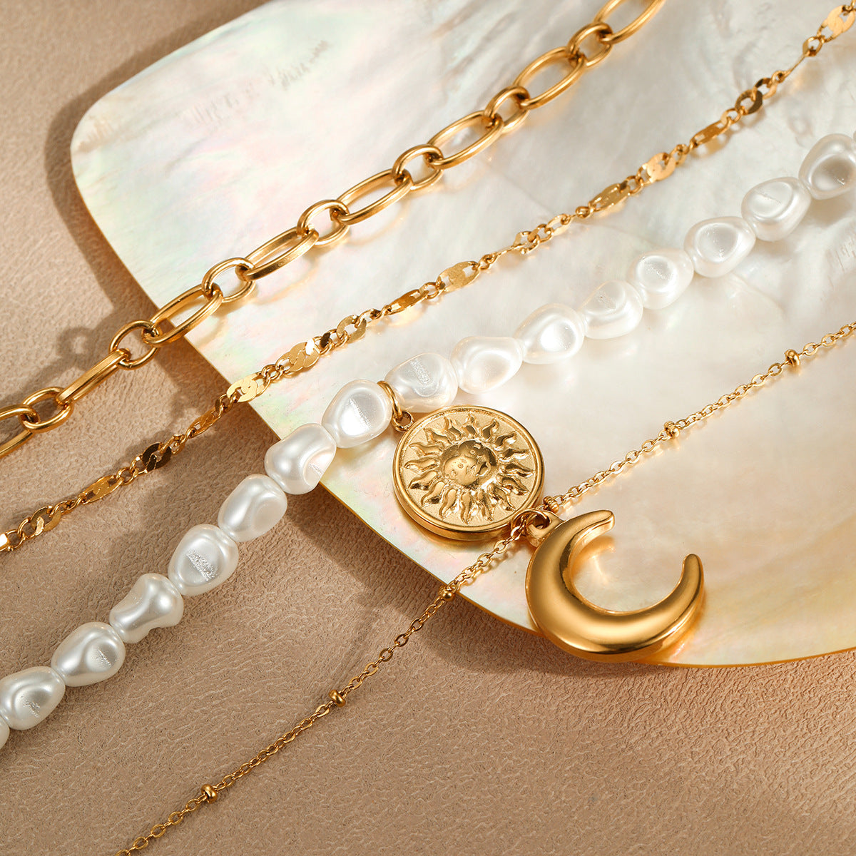 Wholesale Stainless steel  multi-layer stacked baroque pearl necklace