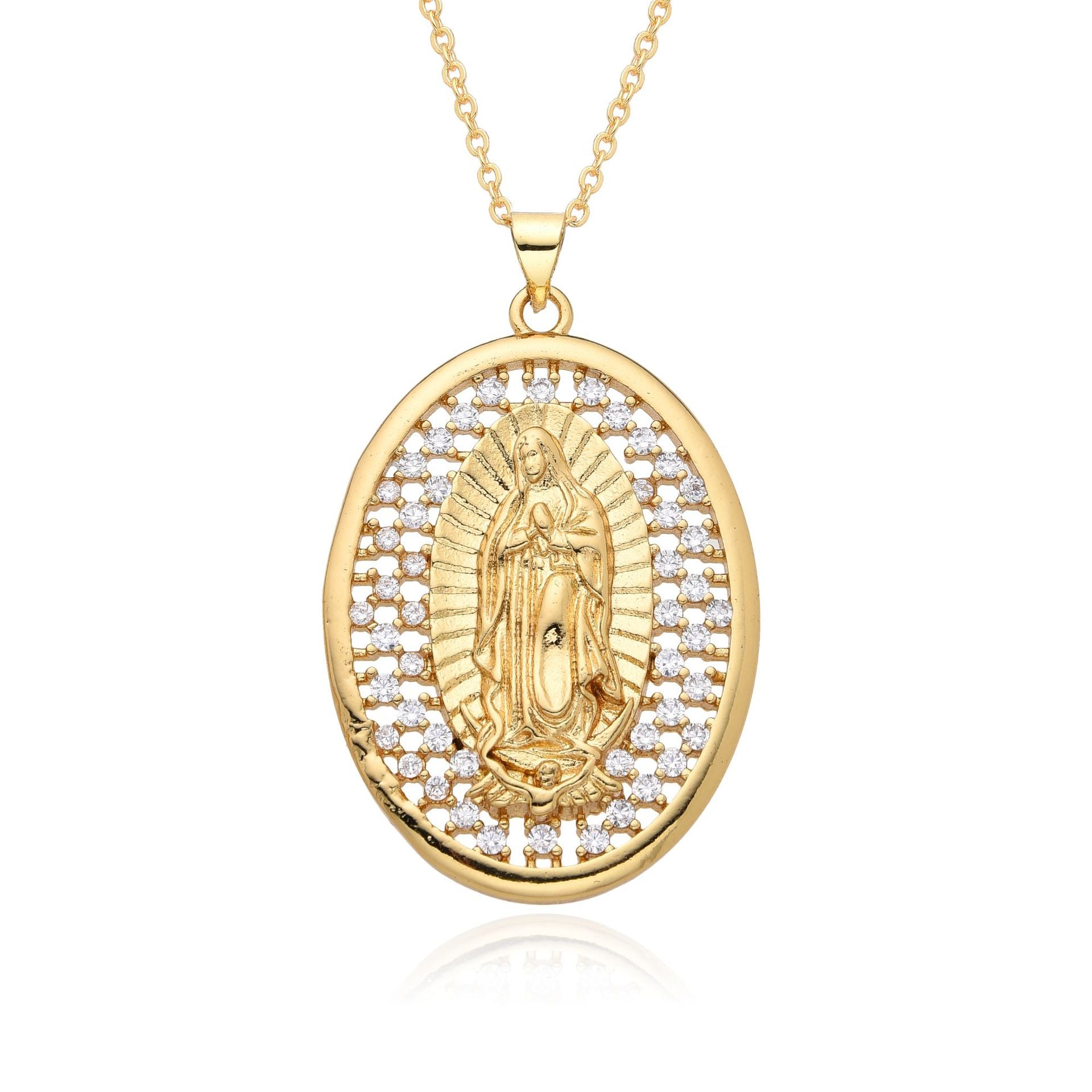 Wholesale  metal medal zircon Lady Guadalupe Saint Benedict pendant necklace