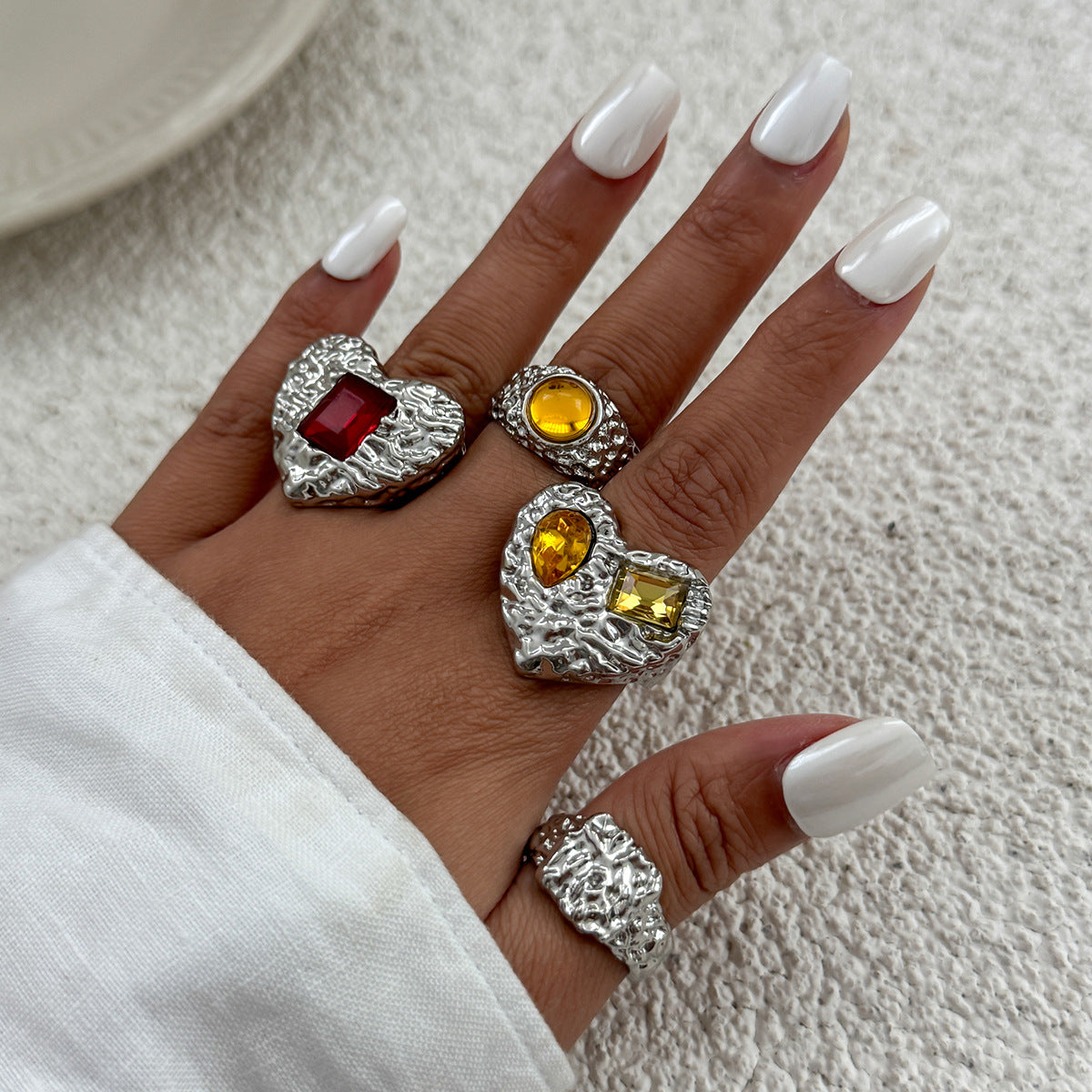 Wholesale Metal Lava Heart Folded Square Inlay Ring