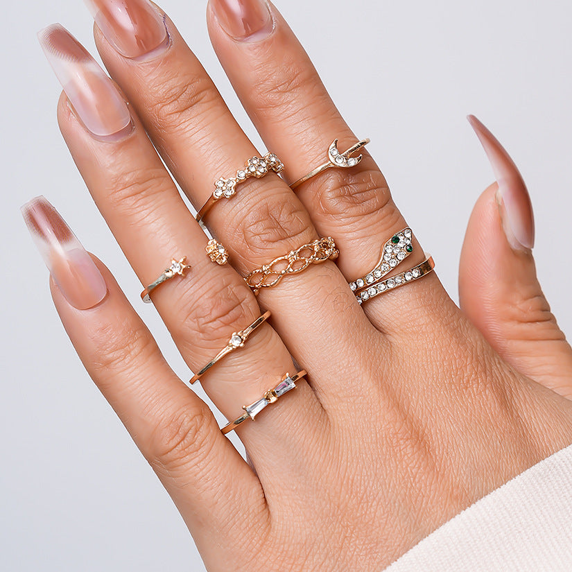 Wholesale geometric hollow moon snake ring set