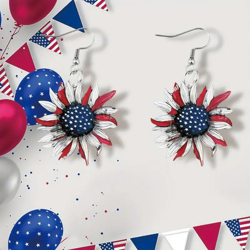 Wholesale Independence Day Acrylic Sunflower Earrings