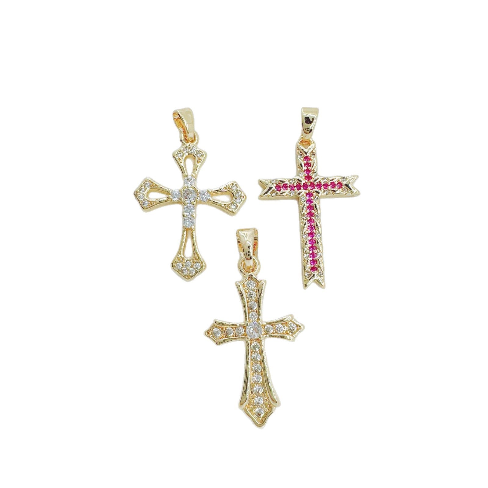 Wholesale European Style Gold-Plated Rhinestone Cross Pendant Car Key Accessory Fashion Jewelry