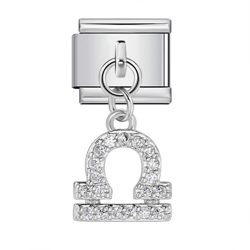 Wholesale 12 Zodiac Signs Rhinestone Pendant Bracelet Stainless Steel Fashion Jewelry Accessory Gift For Boutique Resale