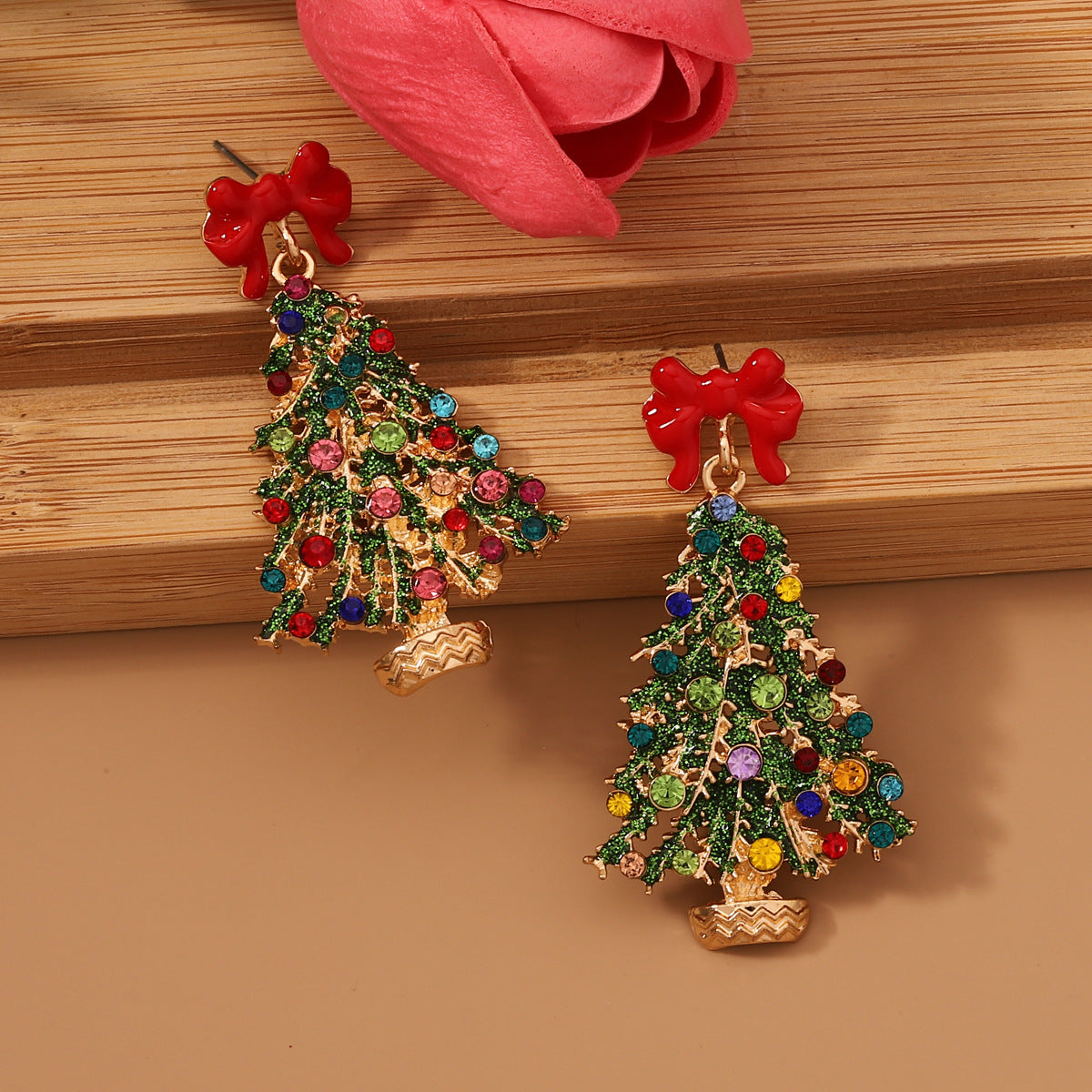 Wholesale Colorful Christmas tree alloy drop oil earrings