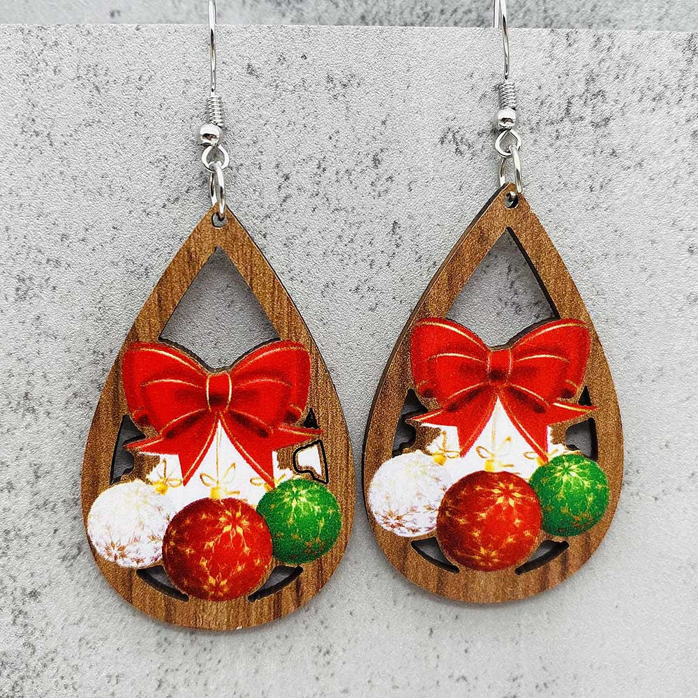 Wholesale Christmas Santa Claus Bell Red Car Water Drop Wood Earrings ACC-ES-ChenY061
