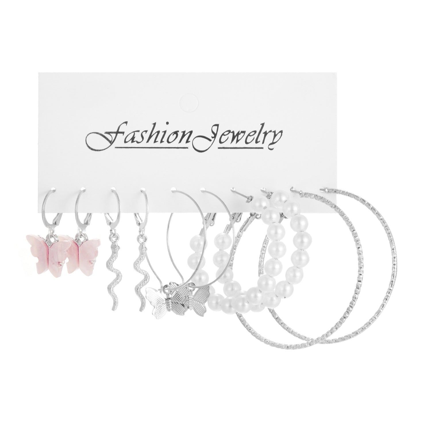 Wholesale Geometric Diamond Pearl hollow butterfly earrings