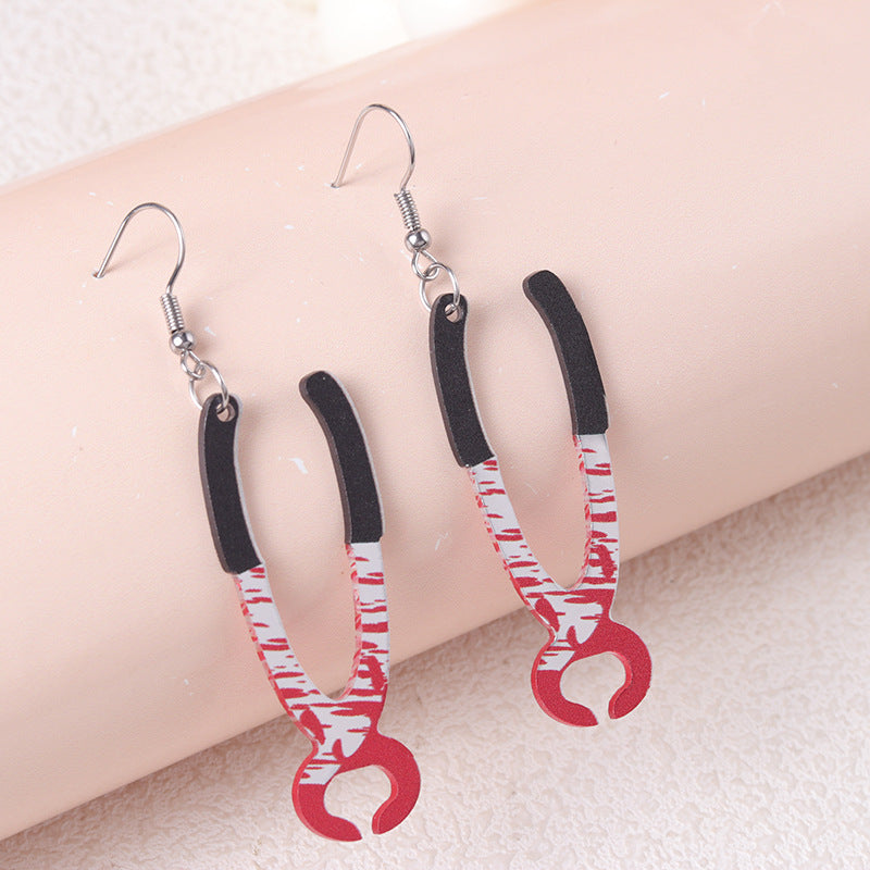 Wholesale  Personality Blooded Pliers Knife Acrylic Earrings