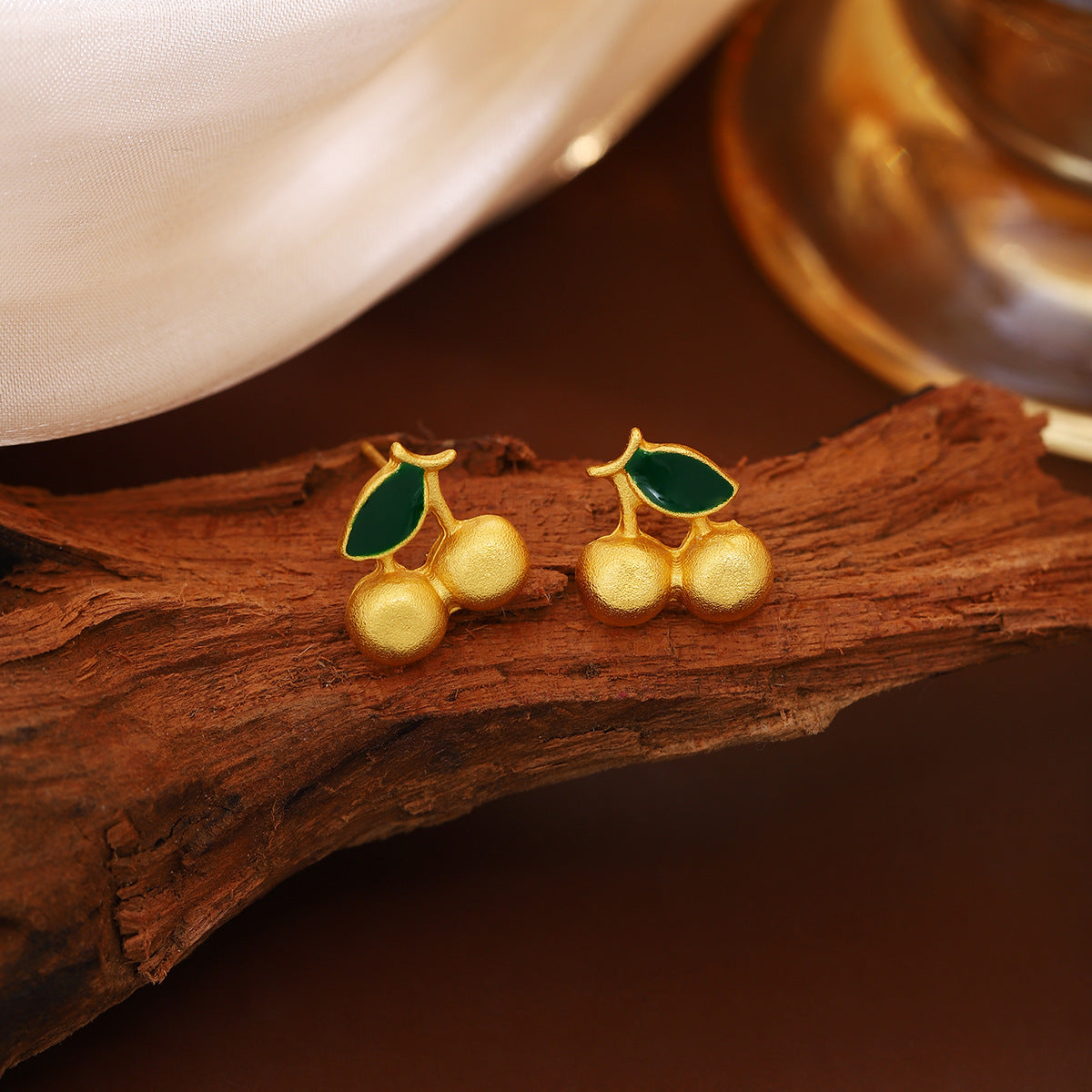 Wholesale Silver Needle Gold Cherry Earrings