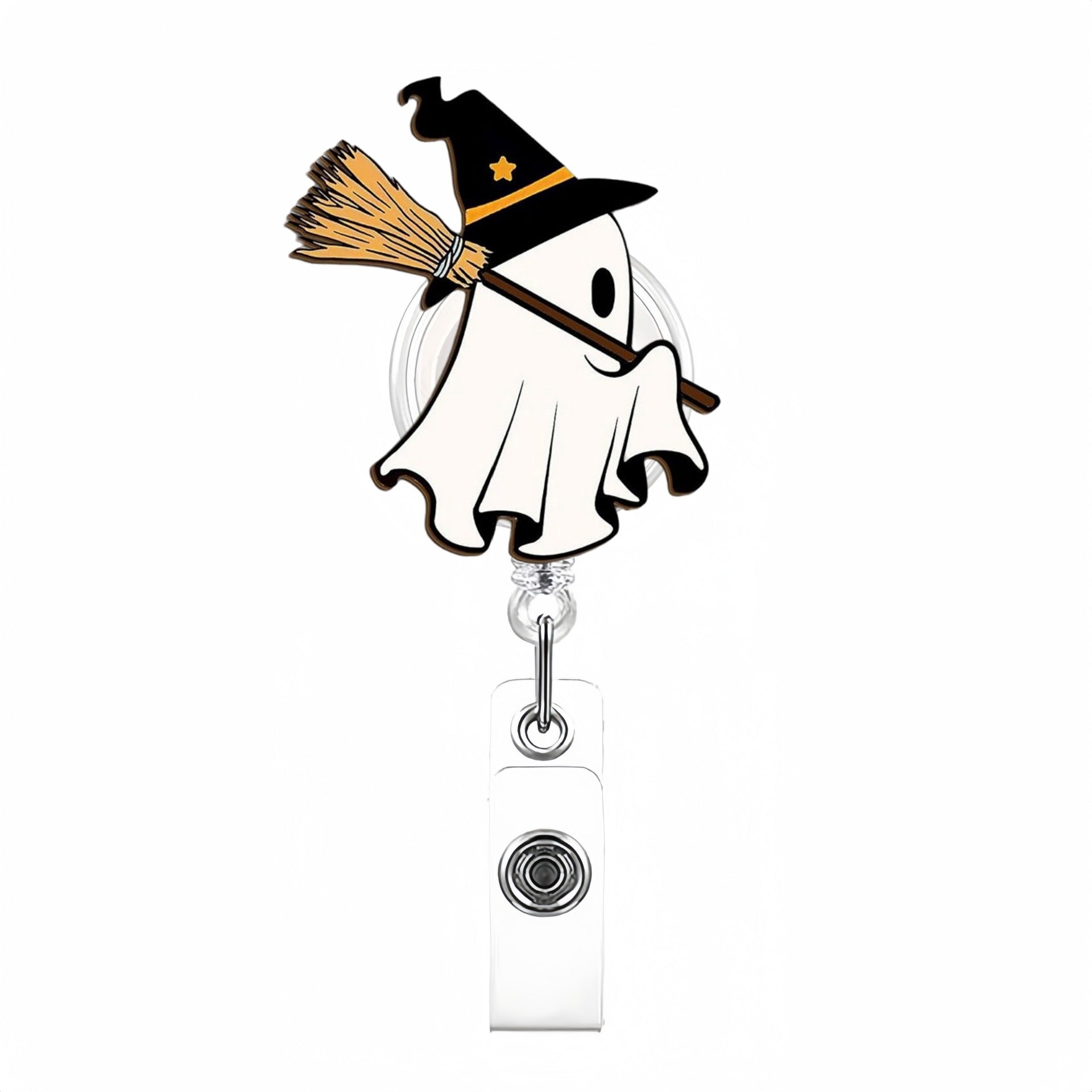 Wholesale Cute White Ghost Retractable Badge Reel with B. O. O.  Design,  Acrylic ID Holder for Nurse Doctor,  Gift