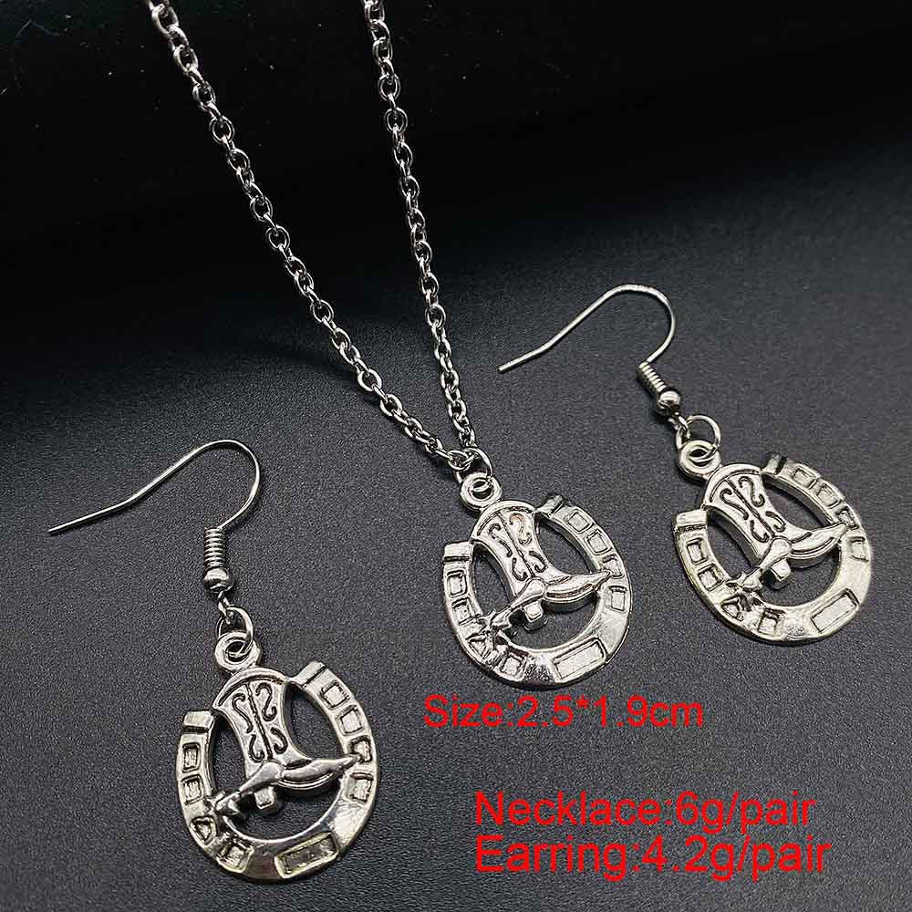 Wholesale Trendy Western Turquoise Cactus Cattle Head Earrings &  Necklace Set Jewelry Accessory