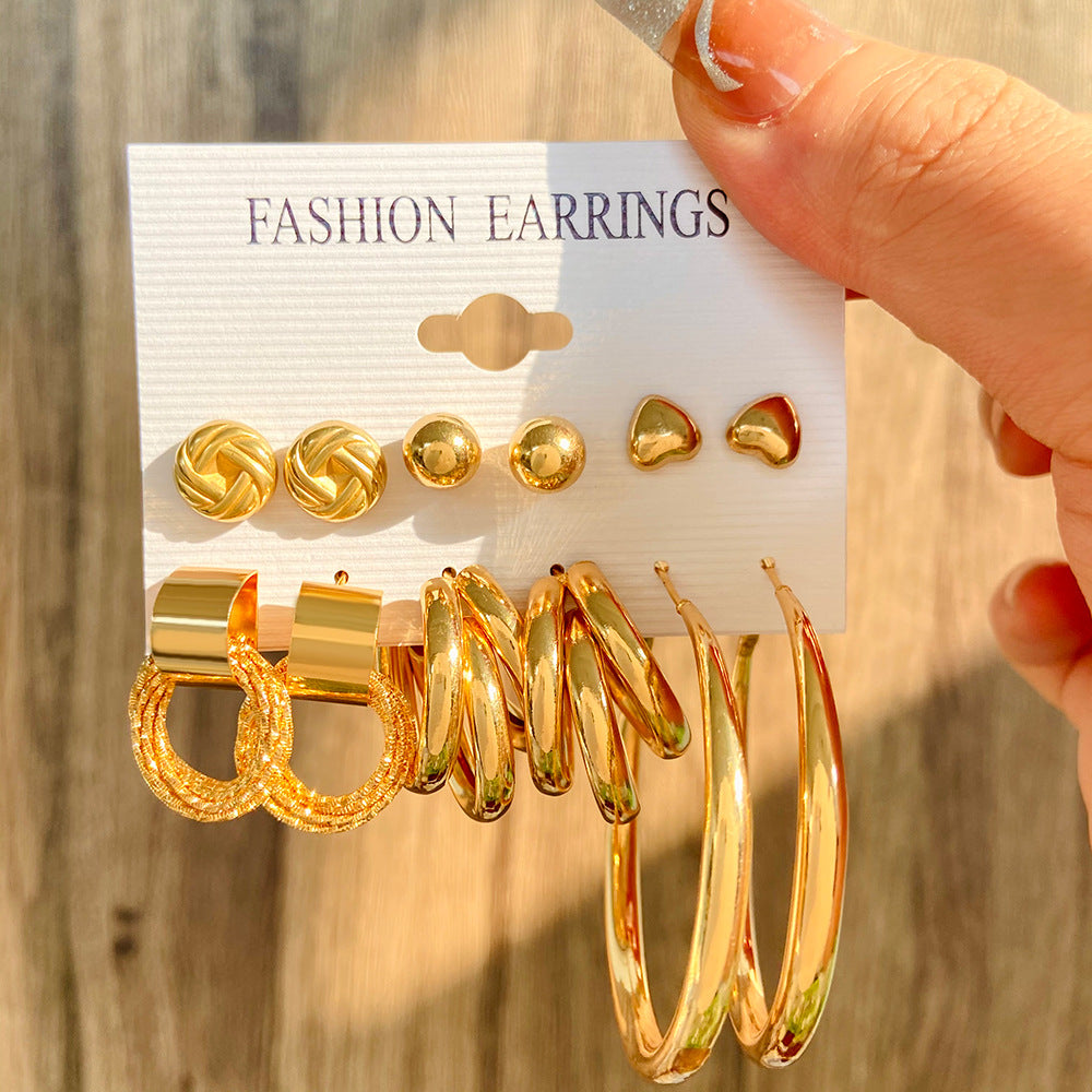 Wholesale Geometric Retro Gold Hoop Earrings Set ACC-ES-MY035