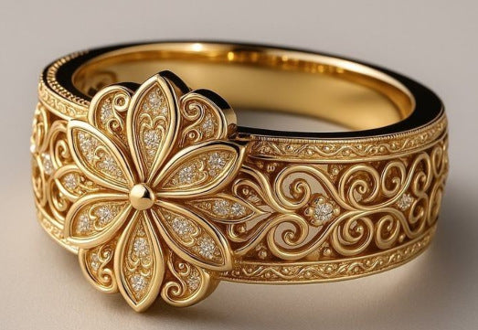 Wholesale Gold Tone Copper Flower Ring For Women Vintage Geometric Statement Jewelry Accessory Boutique Resale