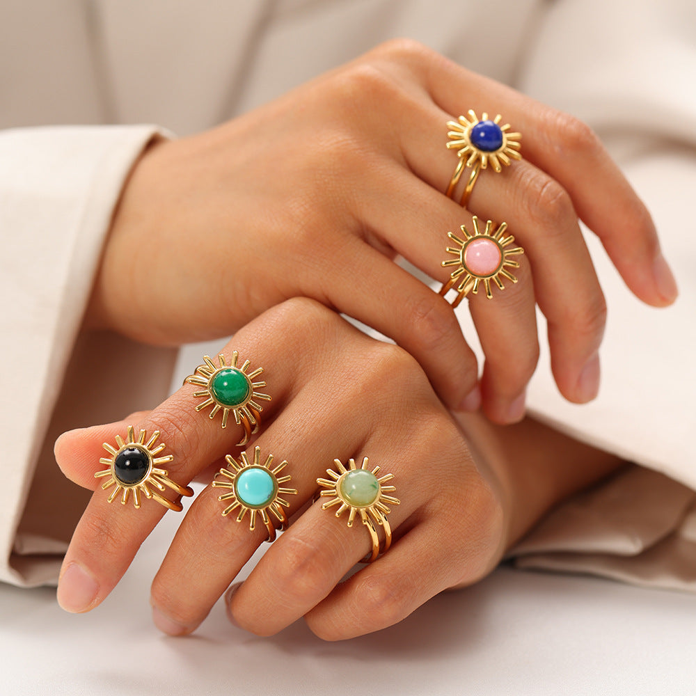 Wholesale Stylish Turquoise Vintage Ins Wind Open Ring Stainless Steel Women' s Jewelry Accessory Gift