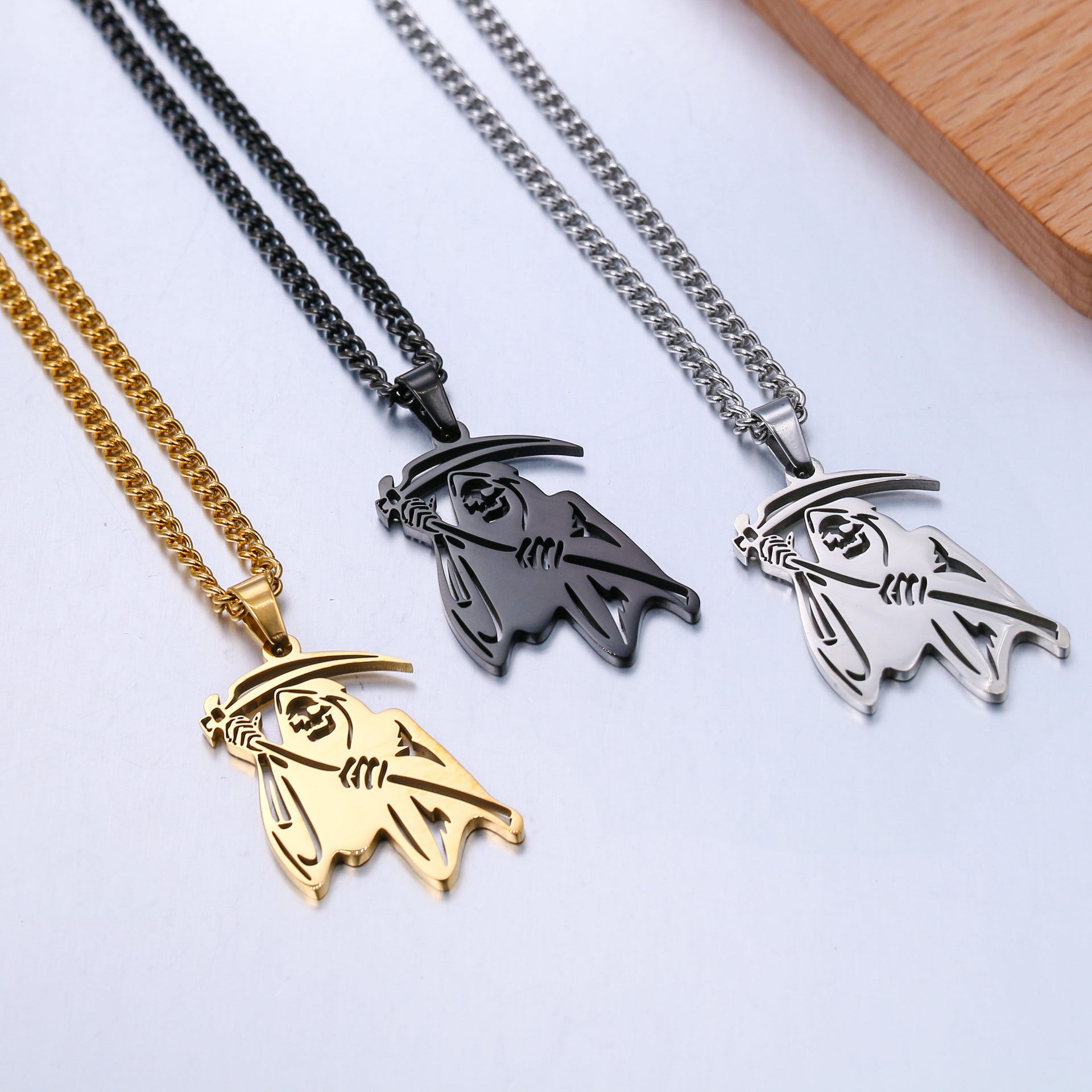 Wholesale Grim Reaper Skull Pendant Hip-Hop Stainless Steel Necklace for Men  Jewelry Accessory