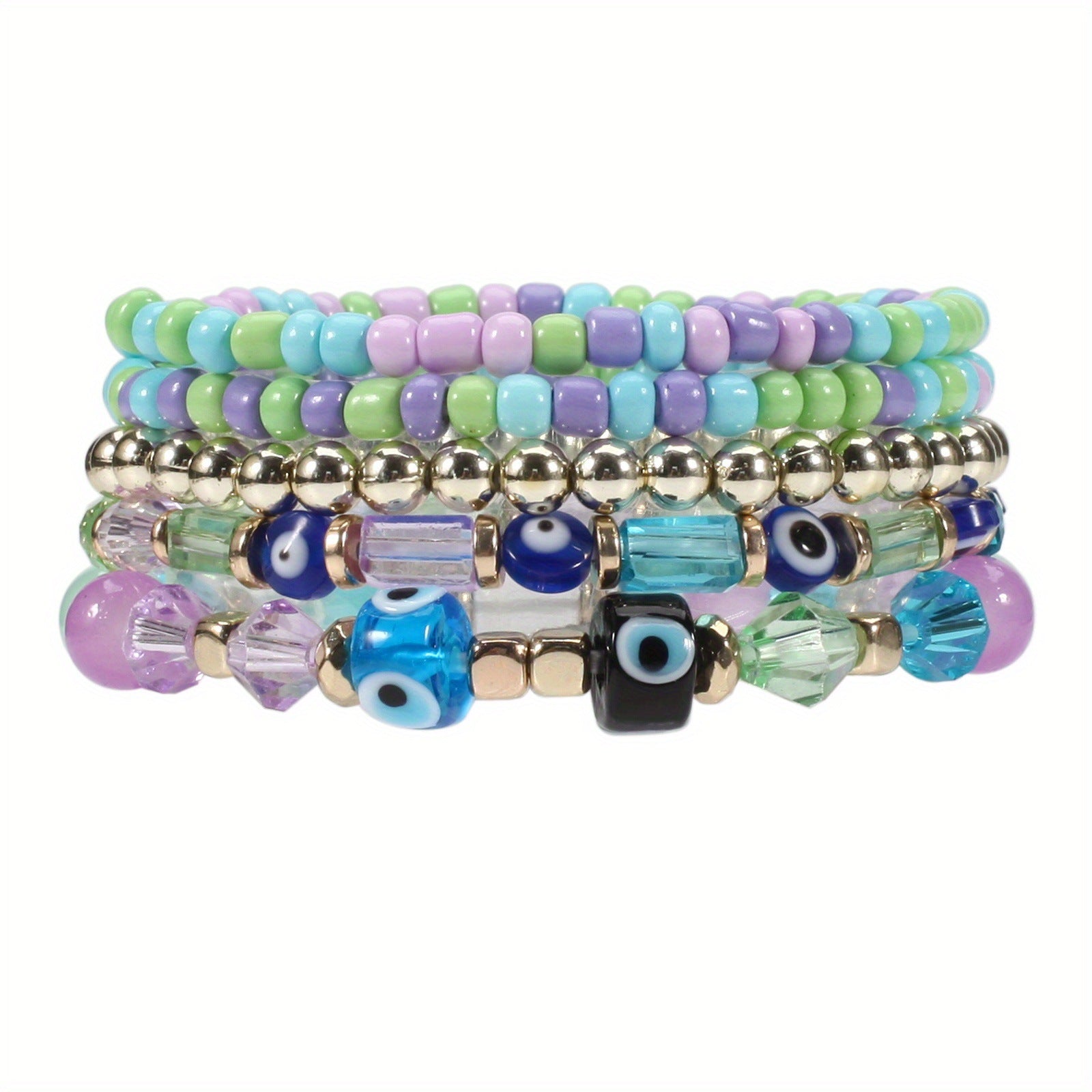 Wholesale Bohemian Eyes Pattern Rice Beads Multi-Layer Bracelet Layered Bracelet Set ACC-BT-XinY004