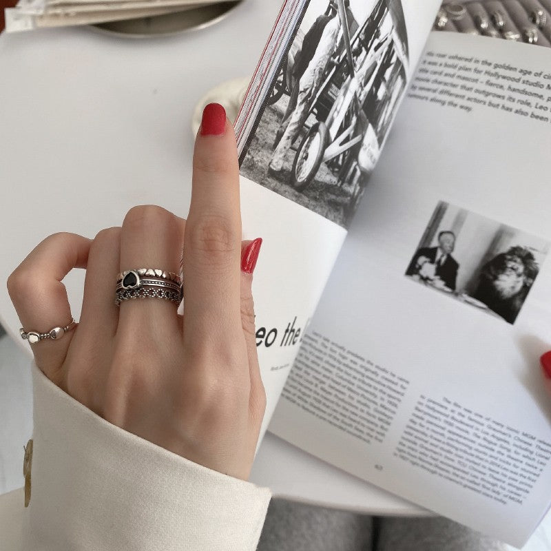 Wholesale Retro  lovely ring women's three-layer design fashion light luxury geometric ring