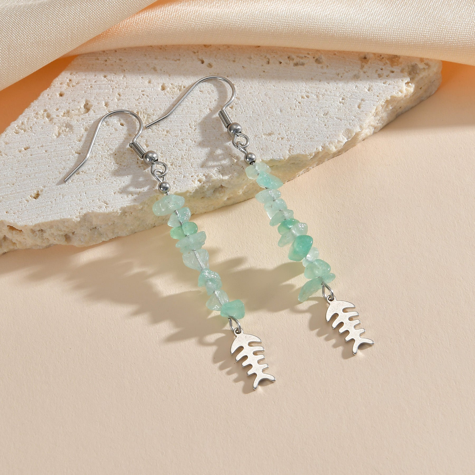 Wholesale Blue Gravel Earrings Long Non-fading Earrings Stainless Steel Earrings ACC-ES-yanc003