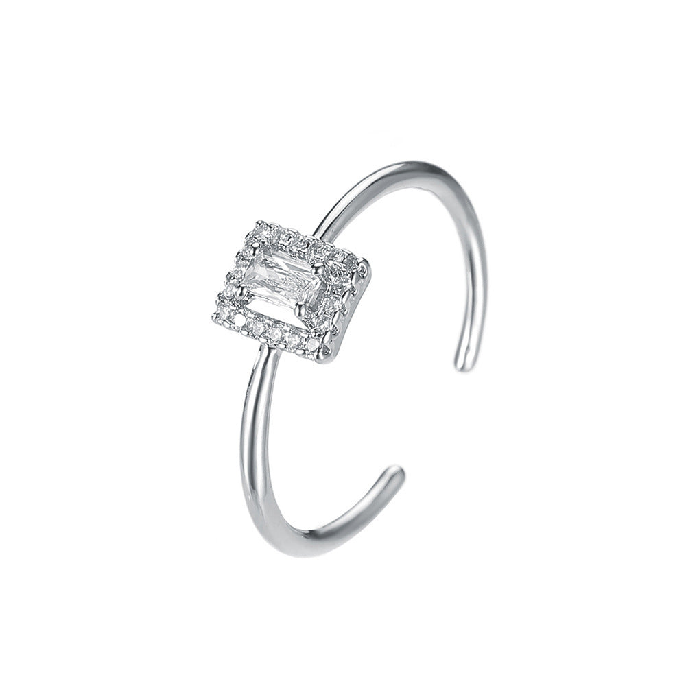 Wholesale  Square Diamond Ring Light Luxury Zircon Adjustable Opening Rings