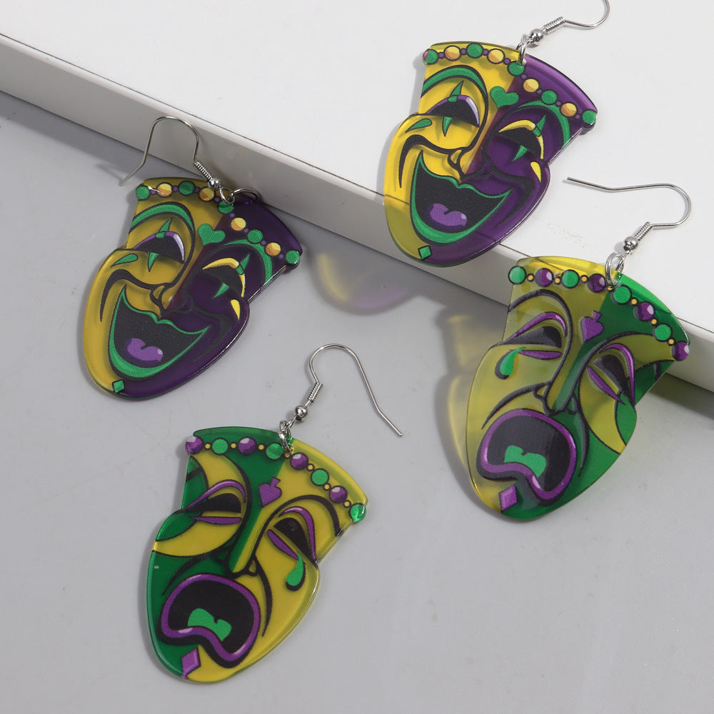 Wholesale carnival shiny exaggerated mask letters acrylic earrings