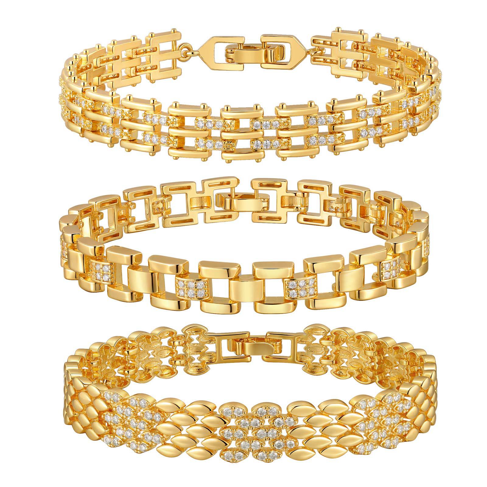 Wholesale Trendy Women S Copper Zircon Bracelet Watch Chain Design Gold Electroplated Everyday Fashion Jewelry Accessory