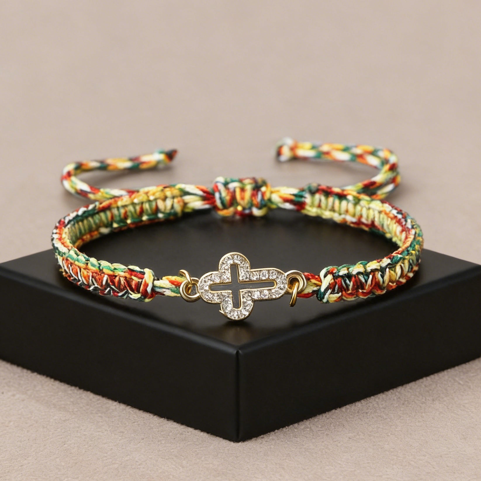 Wholesale Hand Knitted Cross Charm Bracelet Adjustable Red Rhinestone Jewelry Accessory For Everyday Wear And Boutique Resale