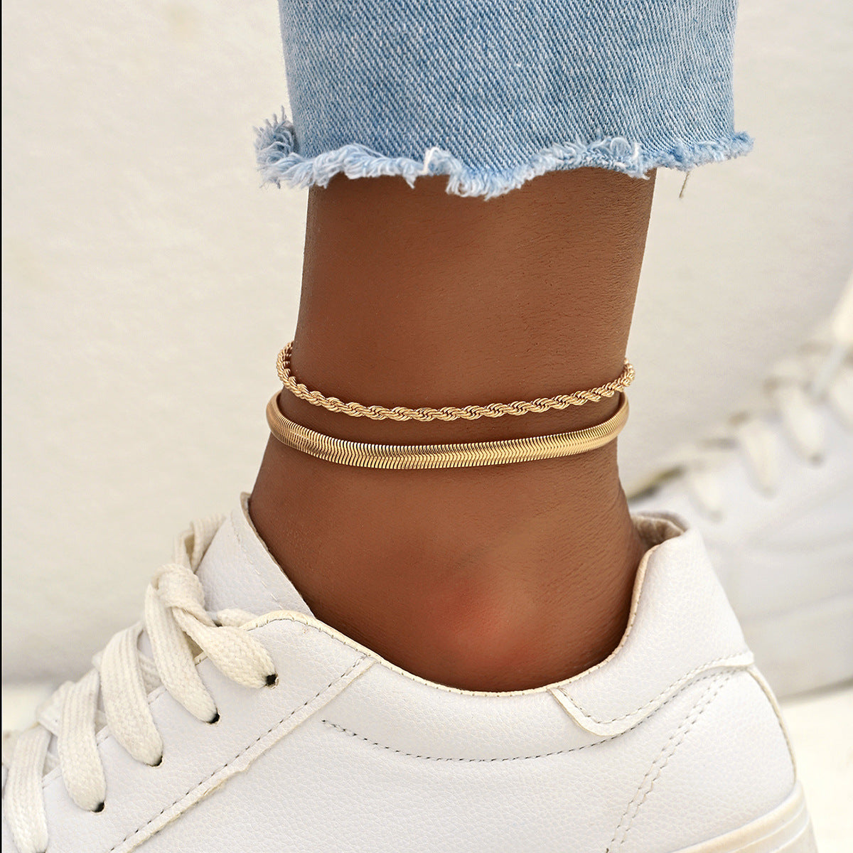 Wholesale  flat snake twist dripping oil anklet