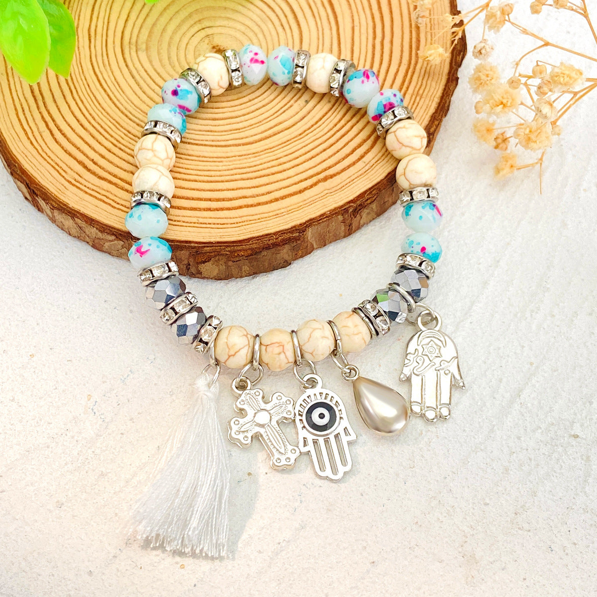 Wholesale Alloy and natural stone Bohemian tassel bracelet