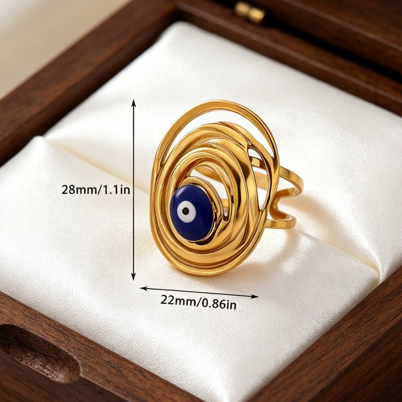 Wholesale Fashion Evil Eye Open Ring Adjustable Stainless Steel Turkish Blue Eye Jewelry Accessory