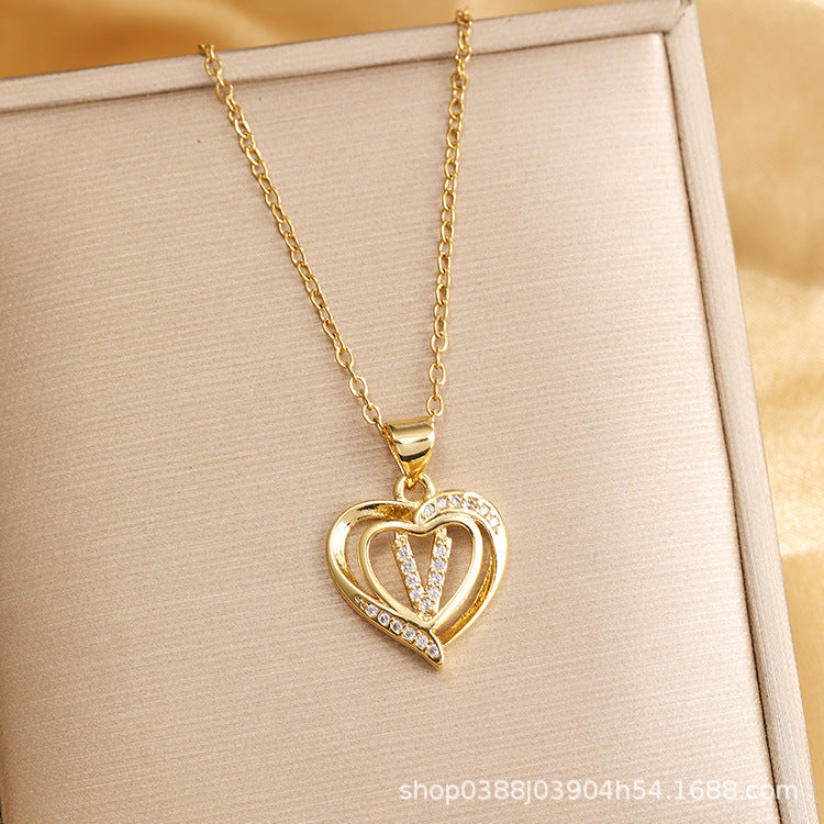 Wholesale Titanium Steel Plated 18K Gold English Letter Pendant Necklace