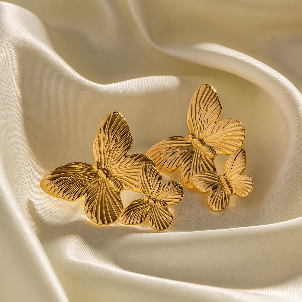 Wholesale Matte Vintage Gold Stainless Steel Butterfly Metal Earrings
