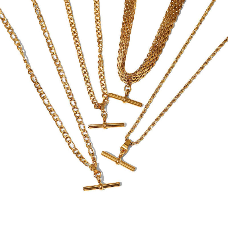 Wholesale 18K Gold Plated Stainless Steel Cuban Chain Necklace With T Bar Pendant Punk Hip Hop Style Jewelry For Everyday Wear