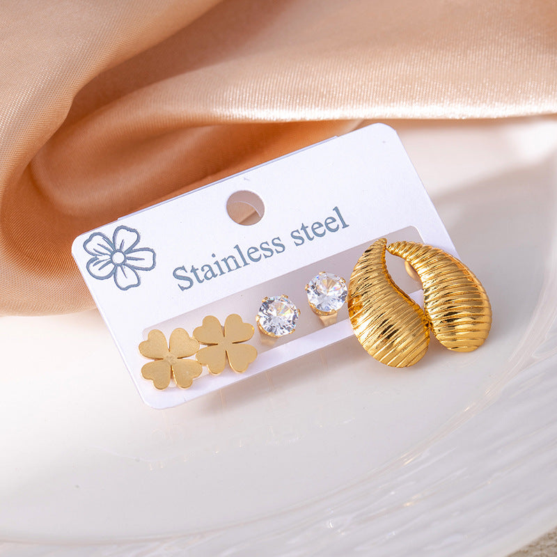 Wholesale Trendy Bowknot Titanium Steel Earrings Set - Light Luxury Jewelry Accessory for Women