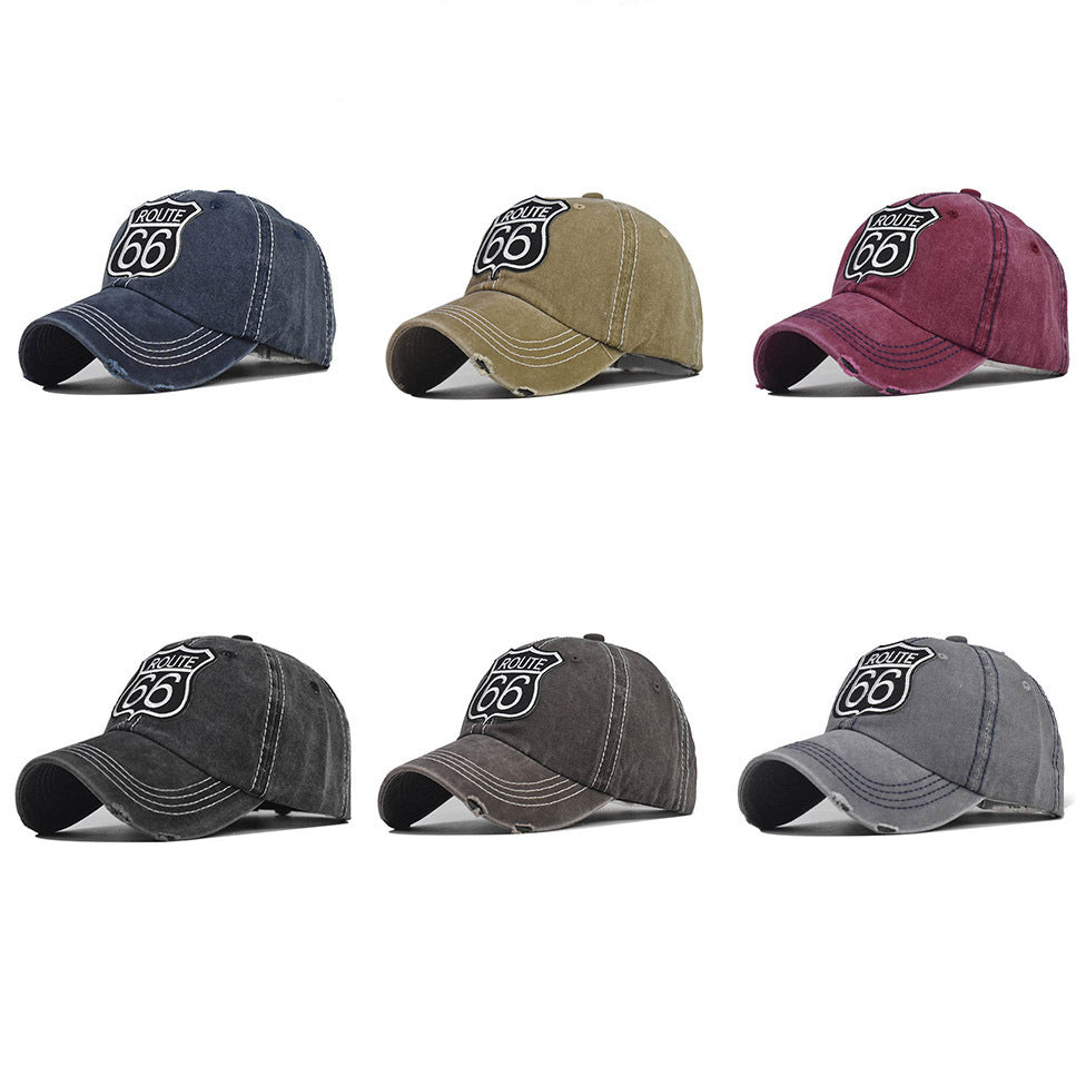 Wholesale 66 Embroidered Washed Cotton Baseball Cap Distressed Sun Hat Outdoor Casual Fashion Accessory